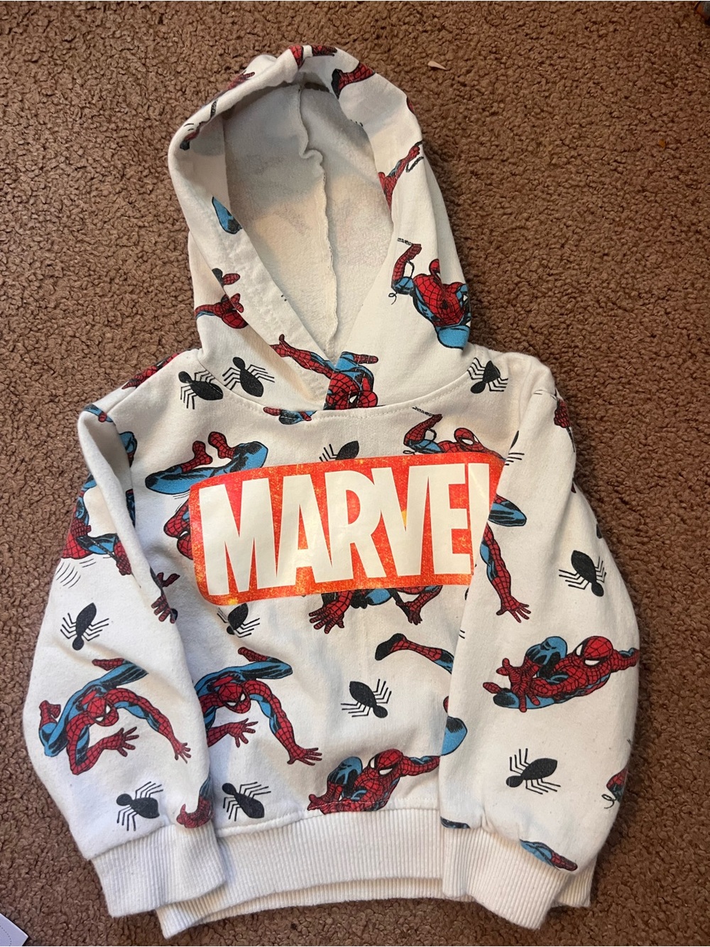 Marvel White Spider-Man Logo Pullover Hoodie with Red & Blue Accents